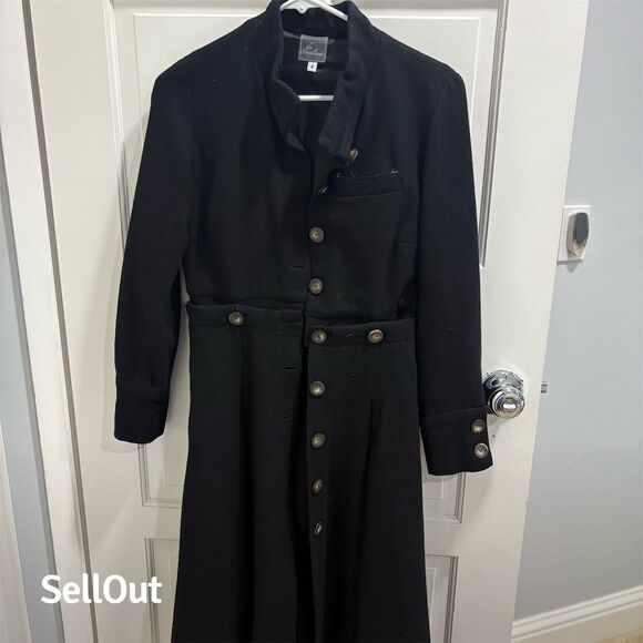 Women's Vintage Black Wool Overcoat Size 4 Detachable Jacket - Picture 1 of 9
